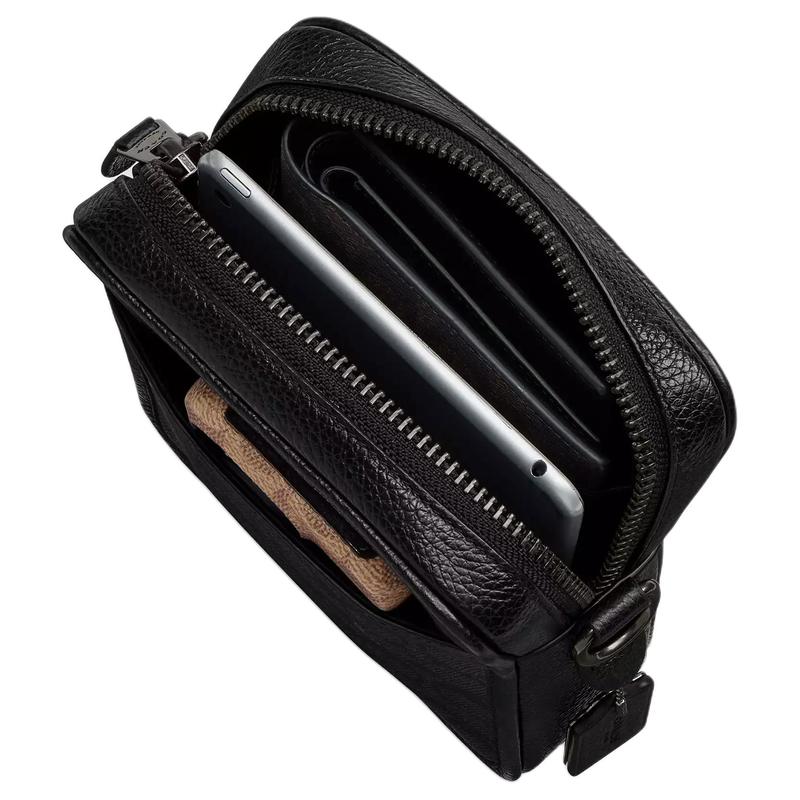 COACH Sullivan 16 Logo Embossed Smooth Calfskin Crossbody Shoulder Bag Small Men's Black
