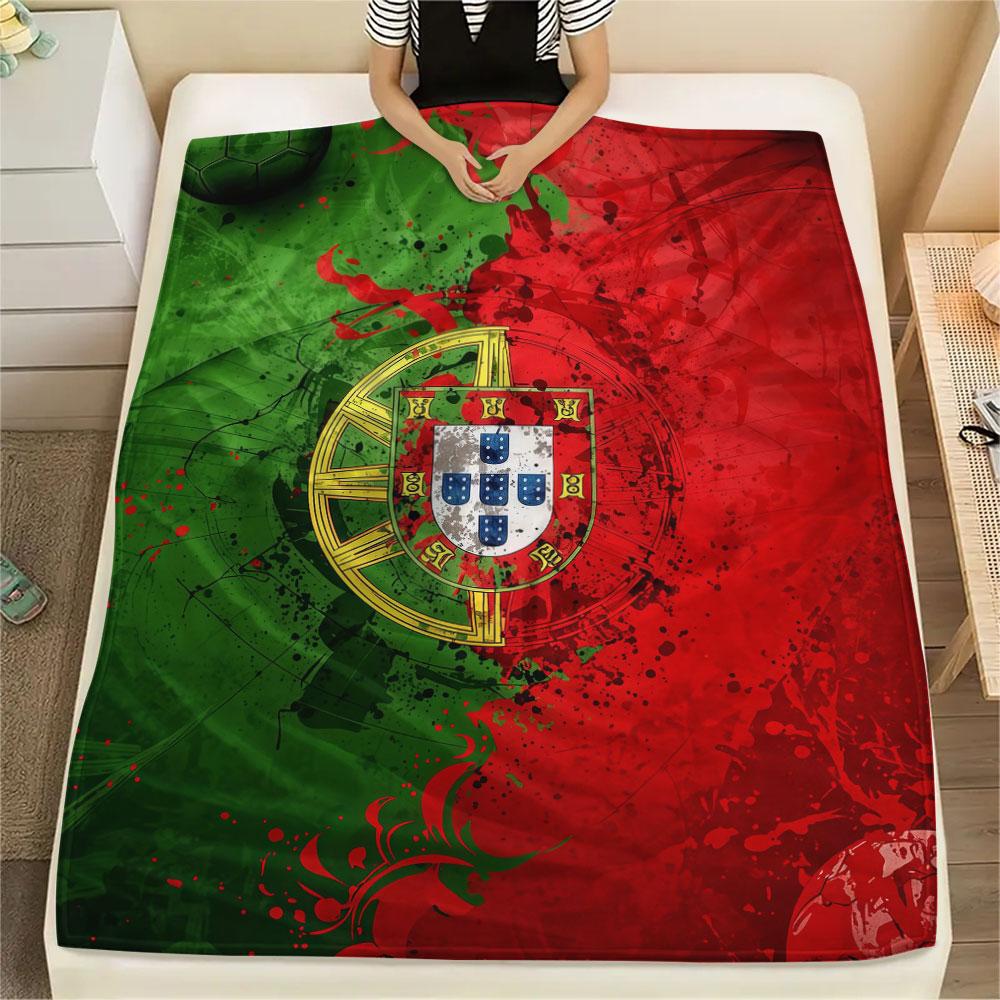 1PC Portugal National Football Team Patterned Flannel Blanket Suitable For All Seasons for Home Decor Warmth and Comfort Gifts Holiday Present