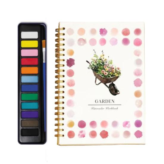 Watercolor Workbook with 12 Colors Pigment Step-by-Step Animal Flower Painting Guide Paper Coloring Book for Learning Techniques Stress Relief