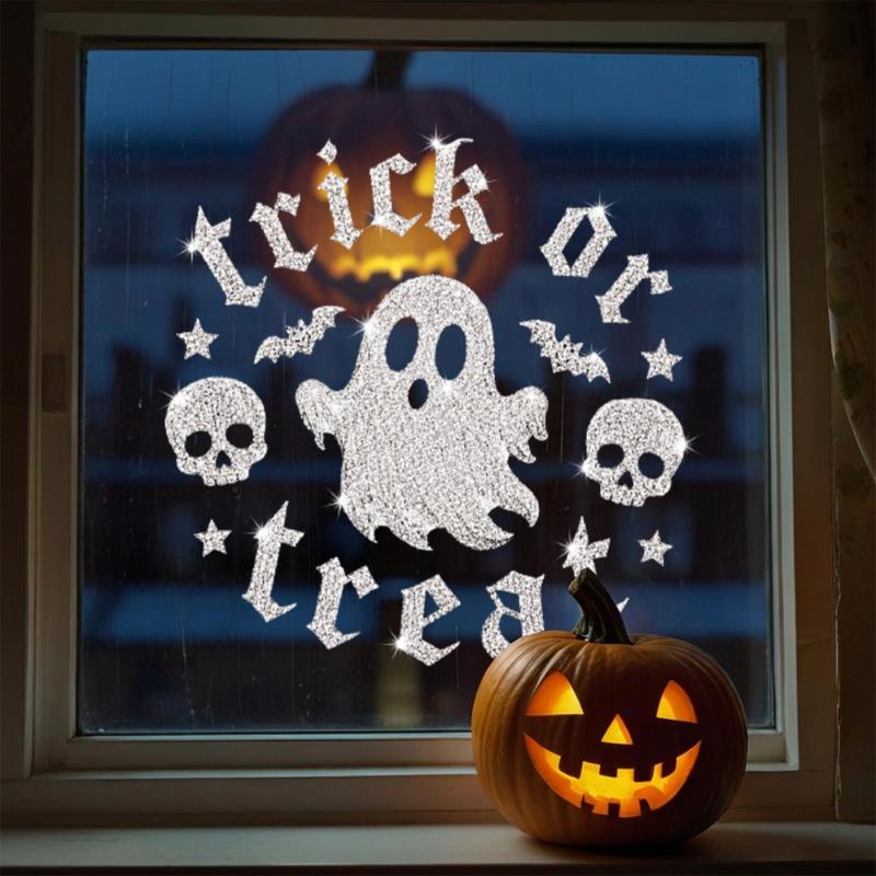 Halloween Window Clings Dual Side Same Color Cute Ghost Spider Bat Patterns Decals for Bathroom Window Holiday Home Decor