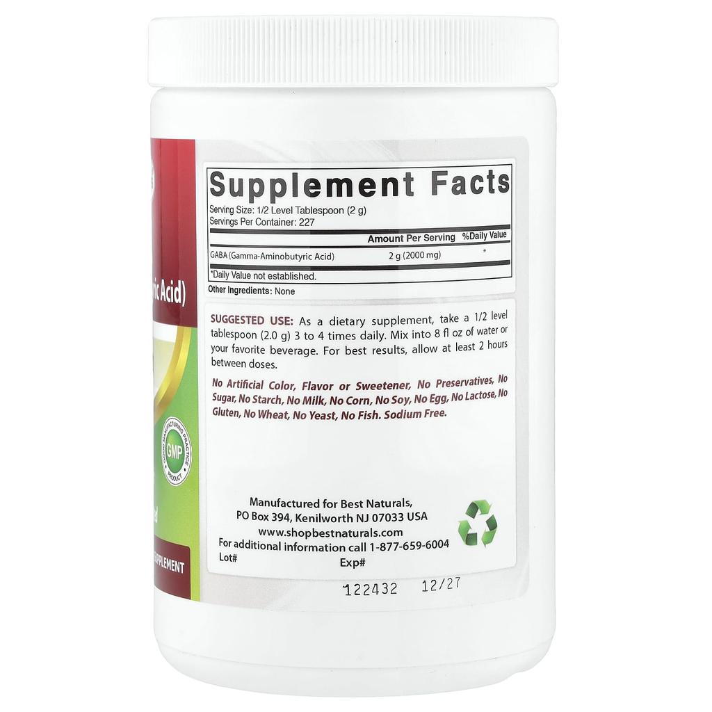 Best Naturals, GABA, 454g(1lbs)