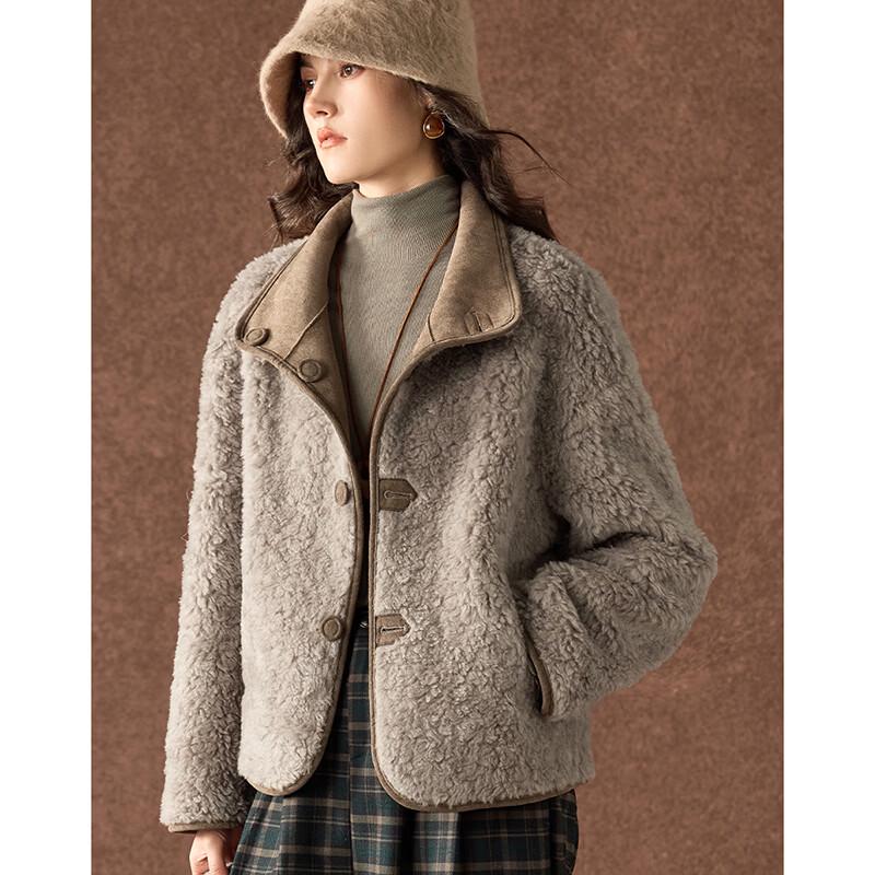 Women's Reversible Suede & Merino Wool French Retro Stand Collar Coat