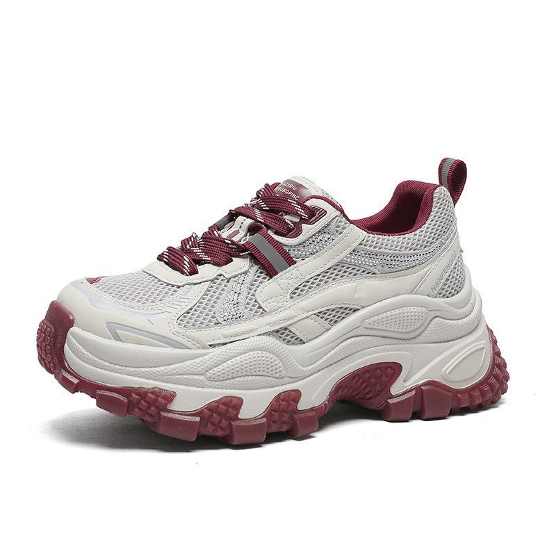 Fashion color matching dad shoes women's autumn new leather mesh breathable thick sole heightening small sports shoes