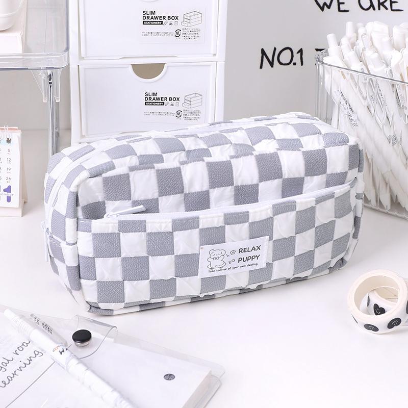 

Большая вместимость пенала с клетчатым узором, простая многофункциональная сумка для хранения ручек, симпатичная коробка для карандашей, школьные принадлежности