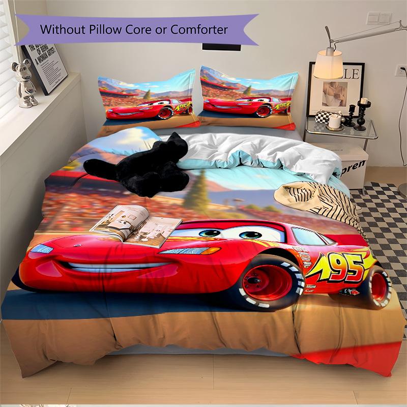 Mcqueen Adventure Print 3Pcs Bedding Setduvet Cover With 2 Bedropillowcase Home Birthday Gift