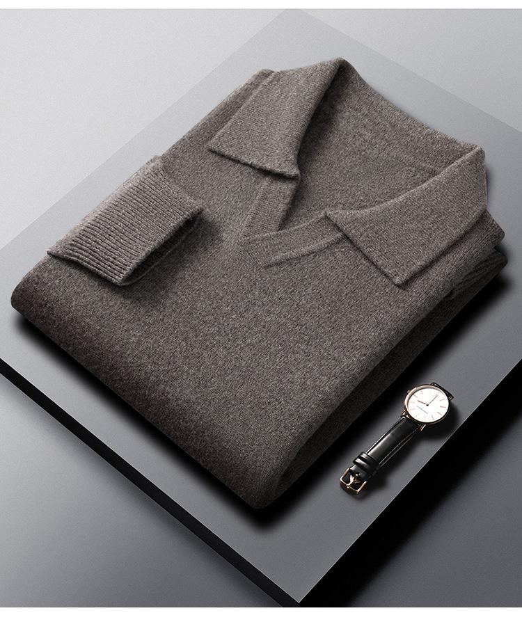 Herren Leichter Luxus Wollpullover mit Möwenkragen - Winterlich Warm Modischer Gestrickter Basisschicht