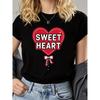 Camiseta Estampada Coração Doce Feminina Primavera - Verão Manga Curta Gola Redonda Casual, Lazer Diário, Presente de Feriado