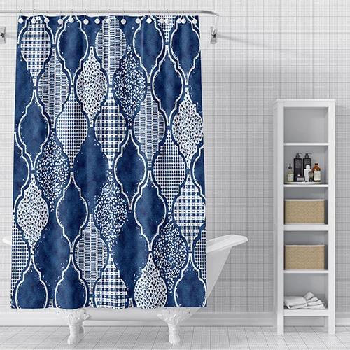 BohoGeometrischBlauThemaBadezimmerDuschvorhangNiedlich3D-GedrucktWasserdichtStoffFürKinderMitHakenGeometrischesMusterDekorativer Duschvorhang