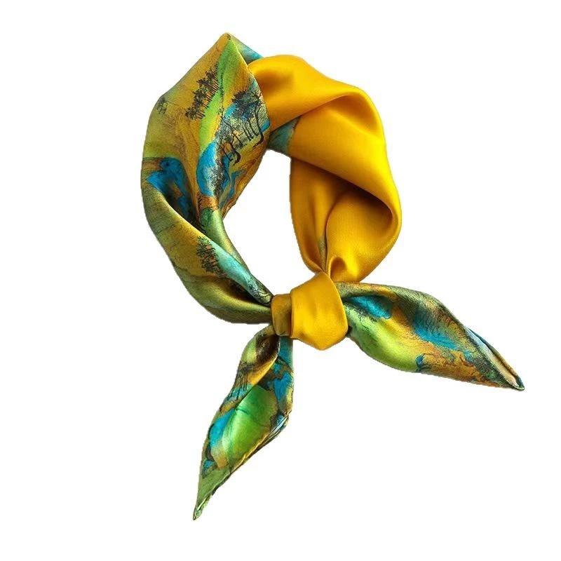 53CM Square Pure Silk Square Scarf 100% Mulberry Silk Decorative Flower Hairband Necktie Small Neckerchief for Women