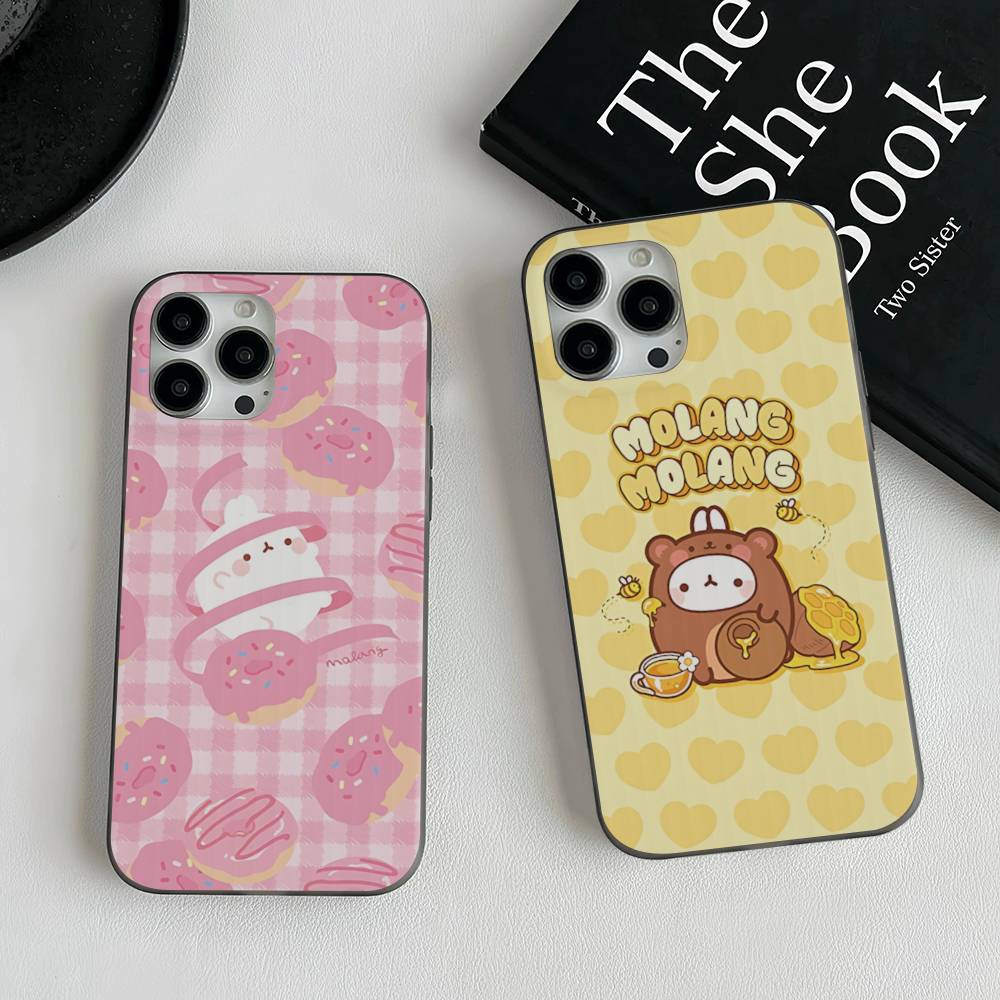 Kawaii Niedliches Kaninchen M-MolangS Anime Für IPhone 17 16 15 Plus Pro Max 12 14 Plus 11 13 Welle Geriffelt Streifen Funda Handyhülle
