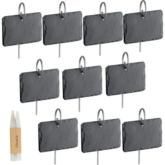 10 x étiquettes en ardoise pour plantes avec piquets métal 40 cm – 10×7 cm, réutilisables et imperméables