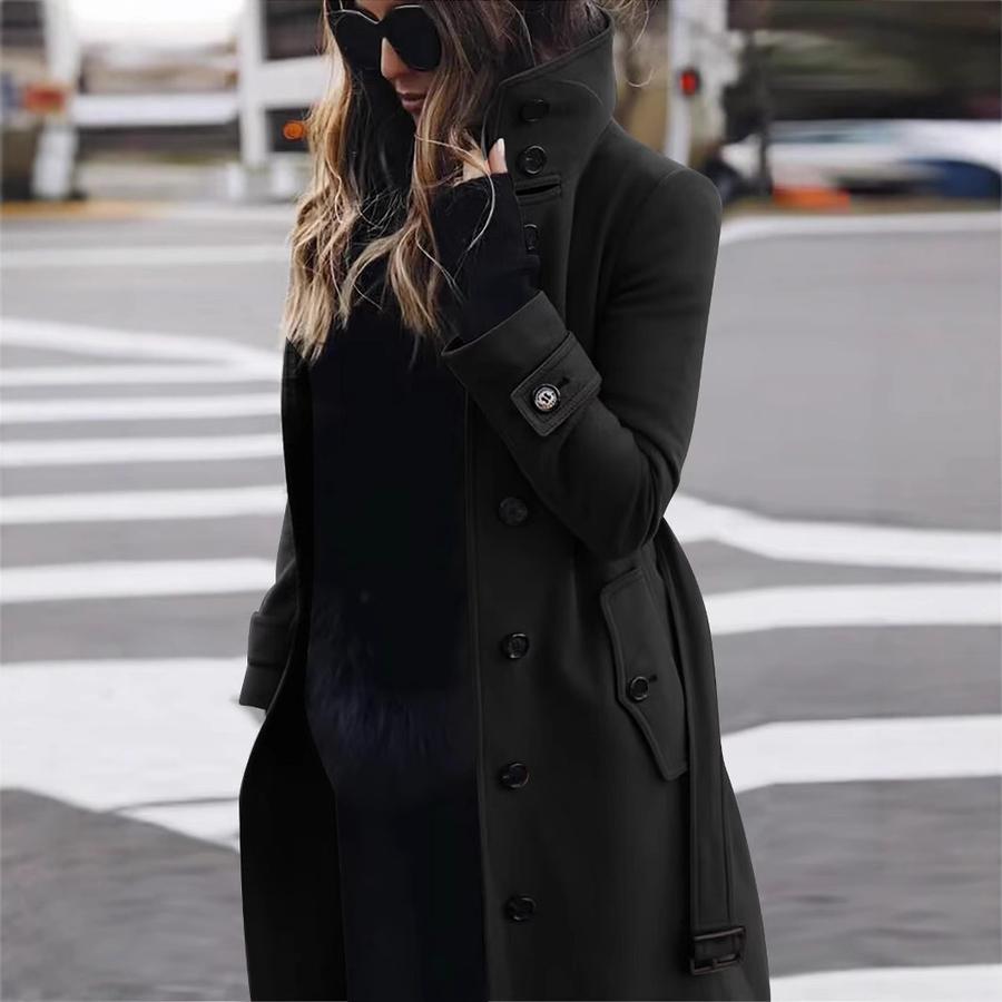 Women's Wool Coat Outerwear Solid Color Belt Women's Jacket