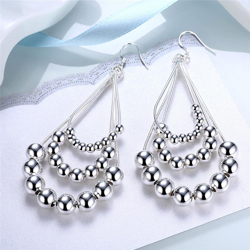 Women's Earrings Korean Style Exaggerated Long Three-Line Beaded Earrings Silver Plated Earrings