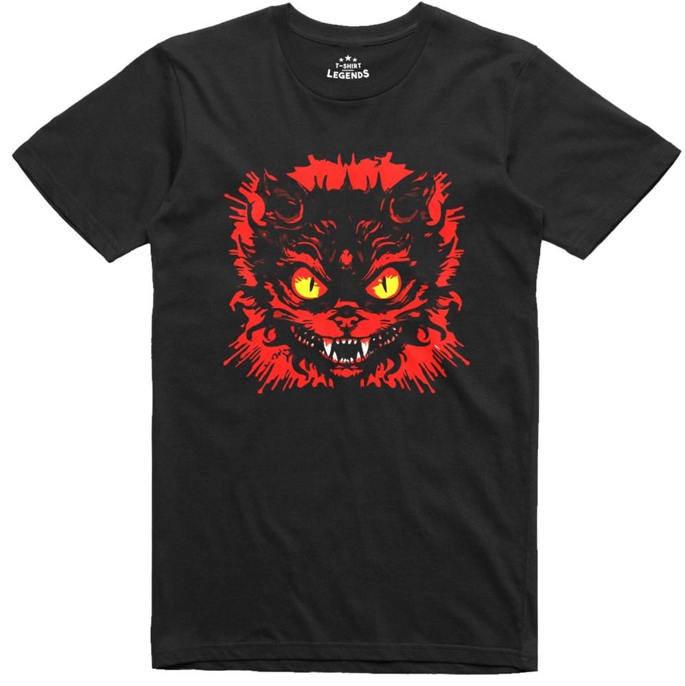 Cat Demon T Shirt Scary Feline Halloween Design Regular Fit Cotton Tee