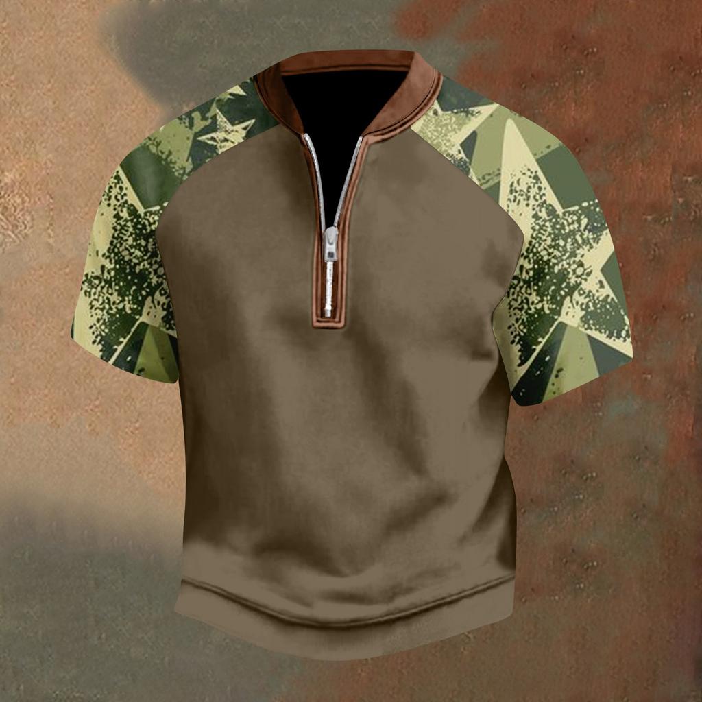 Pánské ležérní tričko s polovičním zipem, krátký rukáv