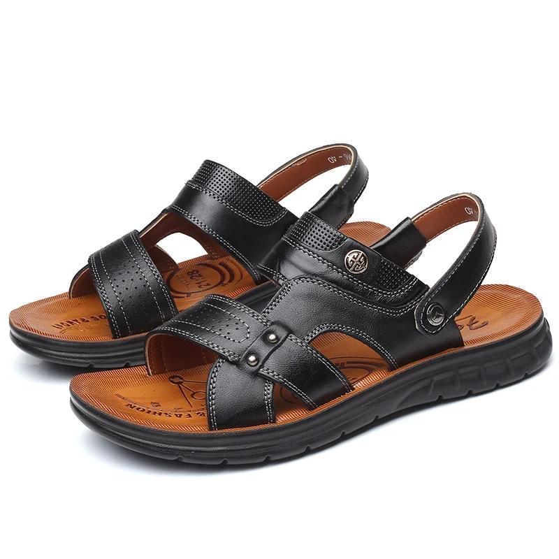 

Модные летние мужские сандалии, мужские пляжные тапочки, износостойкая модная обувь для мужчин, дышащая мужская обувь, популярная модель 44 чёрный