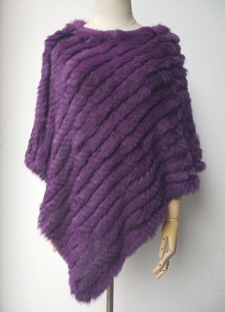 2022 Autumn/Winter Handmade Real Rabbit Fur Knit Triangle Shawl & Women's Pullover Cloak