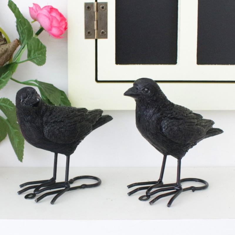 Simulation Crow Ornament Set 2: Creative Halloween Home Garden Animal Decoration Statue Resin Handicrafts