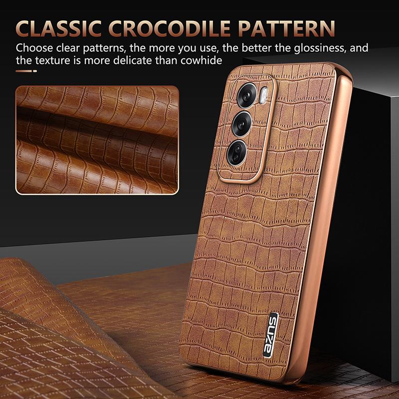 Luxury Fashion Crocodile Pattern Electroplating Design Leather Phone Case For OPPO Reno 13 12 12Pro 5G Back Cover