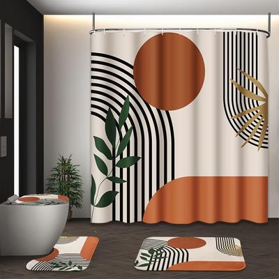 4Pcs Luxury Abstract Geometric Shower Curtain Sets Waterproof for Bathroom Non-Slip Bathroom Rugs Lid Toilet Cover Bath Mat Bathroom Set