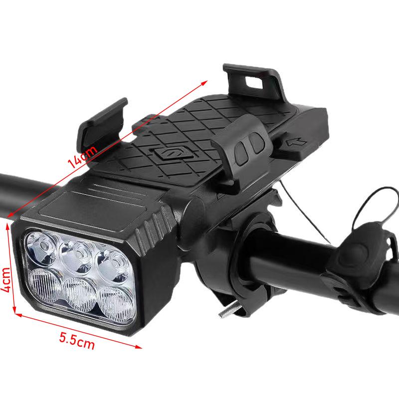 Luce Anteriore per Bici Ricaricabile USB 3-in-1, Campanello, Supporto per Telefono, Antiurto, Montaggio Universale per Mountain Bike, Bici da Strada, Ciclismo Notturno