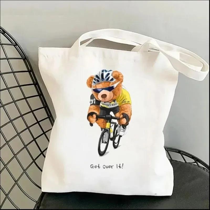 Harajuku Cute Bear Art Shoulder Bags Kawaii Tote Handbag Canvas Girl Environmental Large Capacity Portable Shopping Bag
