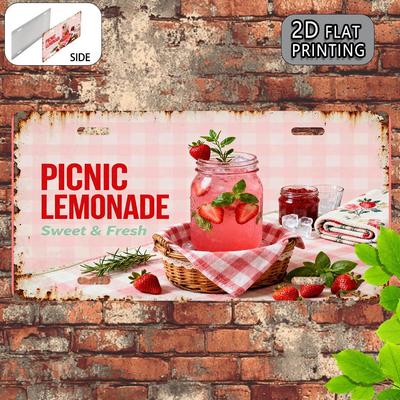 Picnic Lemonade Sweet Fresh D Flat Printing License Plate Style Metal Tin Sign Strawberry Drink Themed Decorative Aluminum S