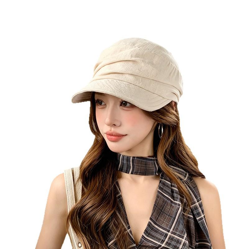 Spring and Autumn Thin Equestrian Cap Type Niche Linen Fabric Folded Thin Newsboy Hat Children's Leisure Travel Cap