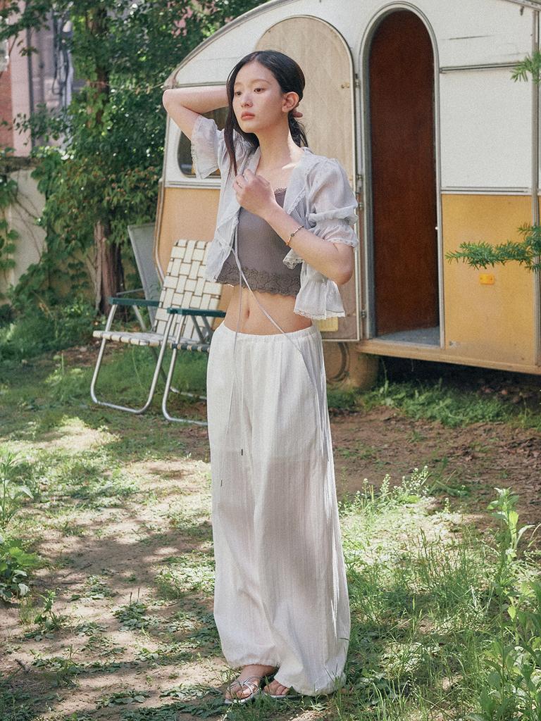 OUEL Drawstring Cotton Wide Pants_White