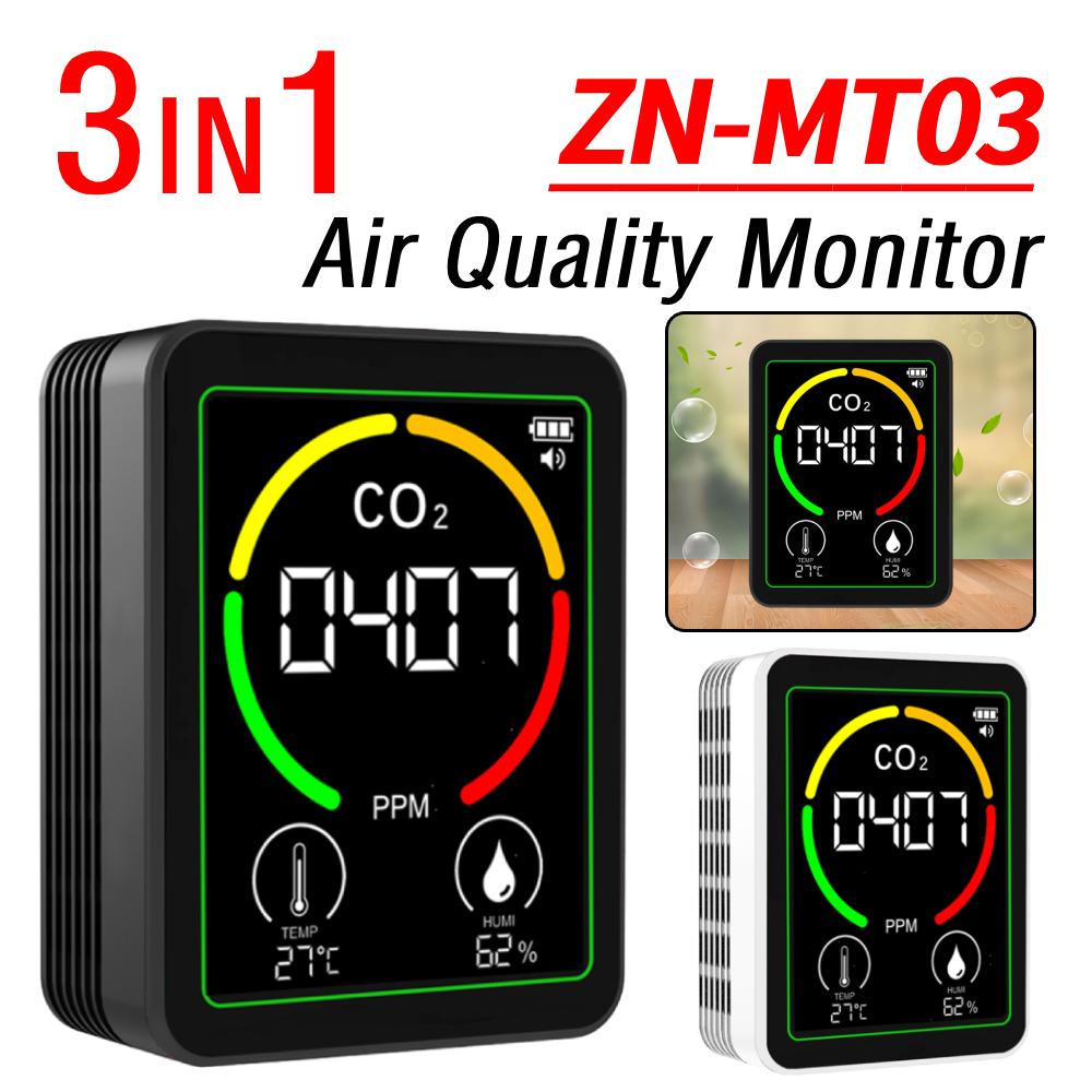 3 In 1 Carbon Dioxide Detector Type-C Rechargeable CO 2 Air Quality Tester Backlit Greenhouse Gas Monitor Air Quality Detecting