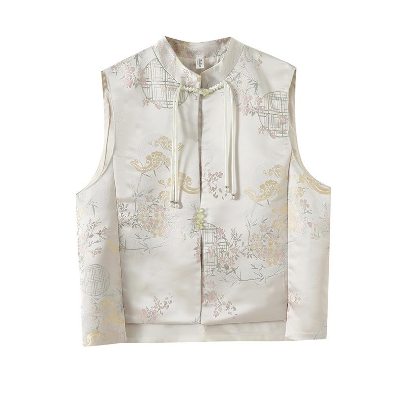 

Ранняя весна Хорошее качество Пуговица Винтажный Вышитый Топ Жилет Женский Маленький Топ XXXL [Recommended 138-75kg]