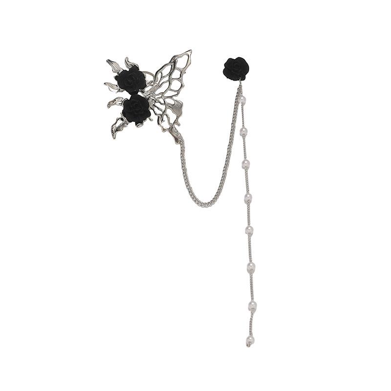 Asymmetrical Black Rose Butterfly Earrings - High-End, Luxurious & Unique Design