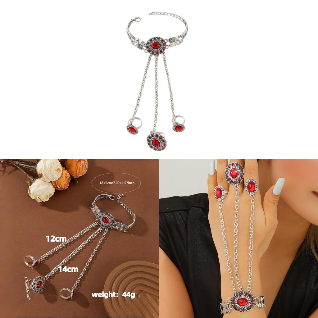 Vintage Jewelry Geometric Silver Alloy Red Ruby Womens Bracelet With Crystallized Design For Travel Gift