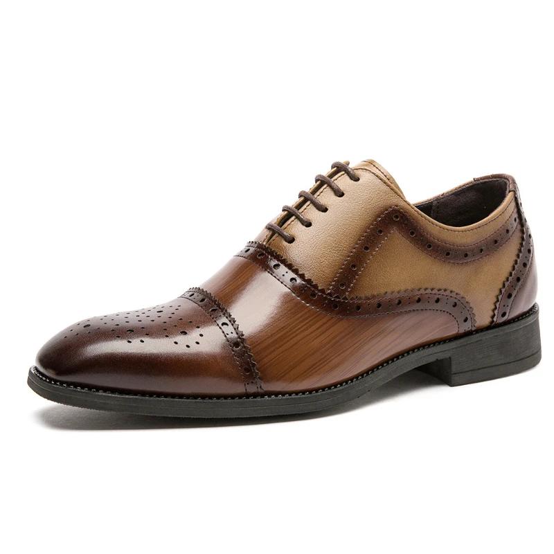 

Роскошные мужские туфли-броги с квадратным носком, разноцветные мужские туфли для офиса, элегантные мужские туфли на плоской подошве для вечеринок и свадеб, большой размер 38 светло-коричневого