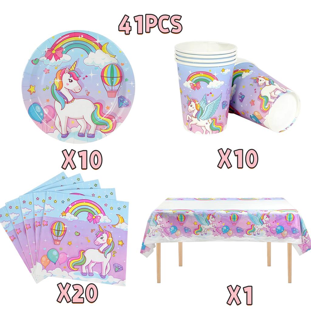 Cartoon Unicorn Birthday Party Decorationa  Unicorn Theme Bleware Paper Plate Cup Tablecloth Birthday Party Decor Supplies