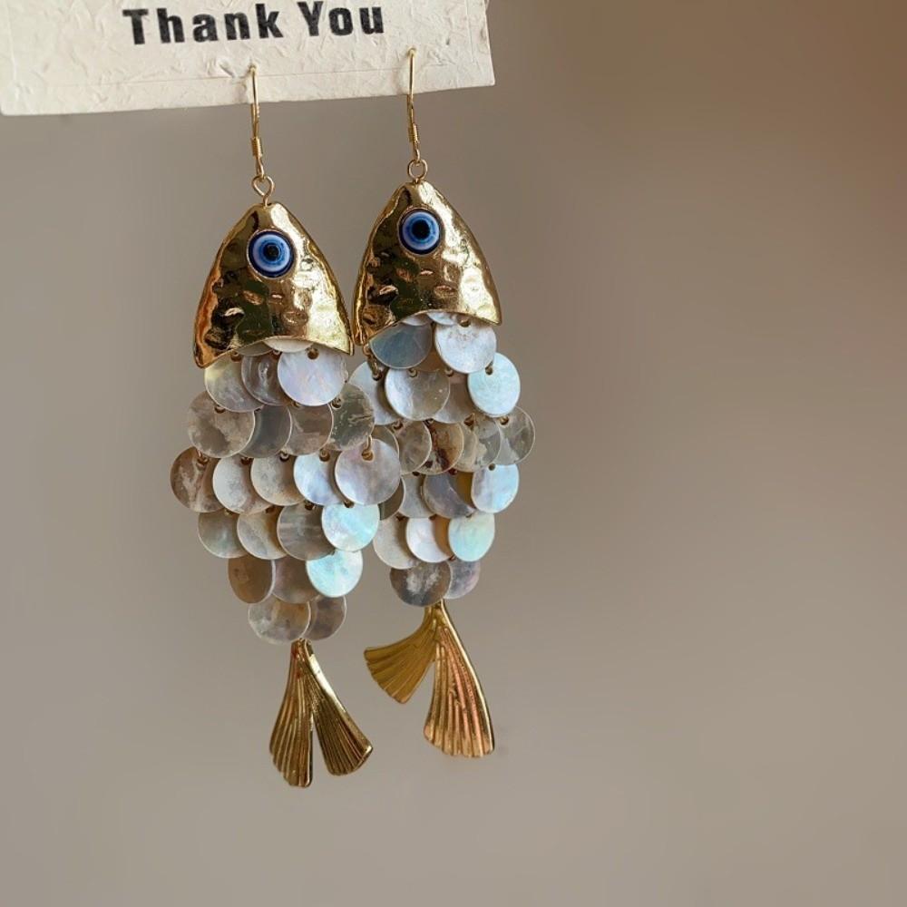 

Elegant Imitation Shell Tassel Earrings Personality Dangle Earrings Fish-shaped Earrings Beach білий