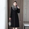 Big Fur Collor Damen Wollmantel Schwarz Langer Trenchcoat Jacke Schlanker Wollmischungsmantel Elegante Freizeitjacke Vintage Gothic Jacke