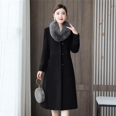 Big Fur Collor Women Woolen Coat Black Long Trench Coat Jacket Slim Wool Blend Coat Elegant Casual Jacket Vintage Gothic Jacket