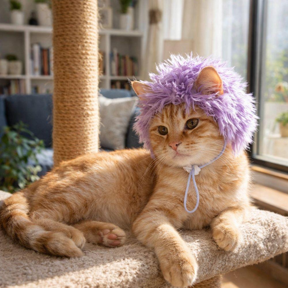Party Dress-Up Funny Pet Cat Wigs Cartoon Polyester Dog Cosplay Hat Elastic Band Colorful Cat Headdress Four Seasons