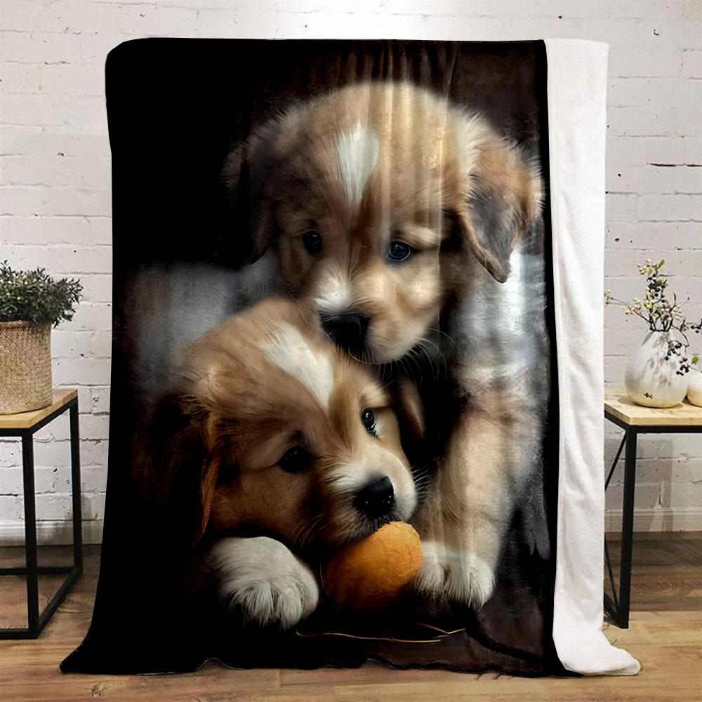 Adorable Puppy Print Flannel Blanket bedroom Blanket for Livingroom Couch lunch break Soft throw for Friend's festival Gift