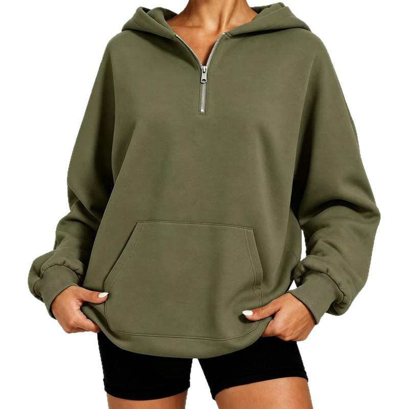 Womens Oversized Half-Zip Hooded Sweatshirt Loose Fit Long Sleeve Casual Top Winter 2026