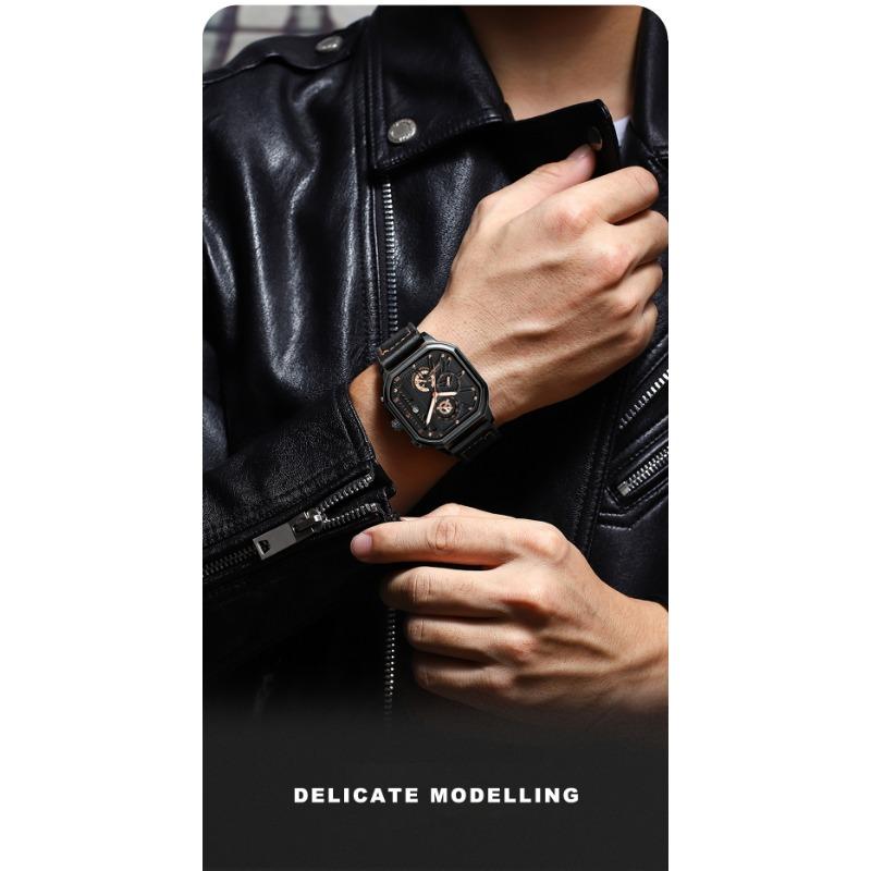 POEDAGAR Luxury Casual Men's Watch Fashion Sports Chronograph Leather Watches Waterproof Luminous Military Wristwatch Gift