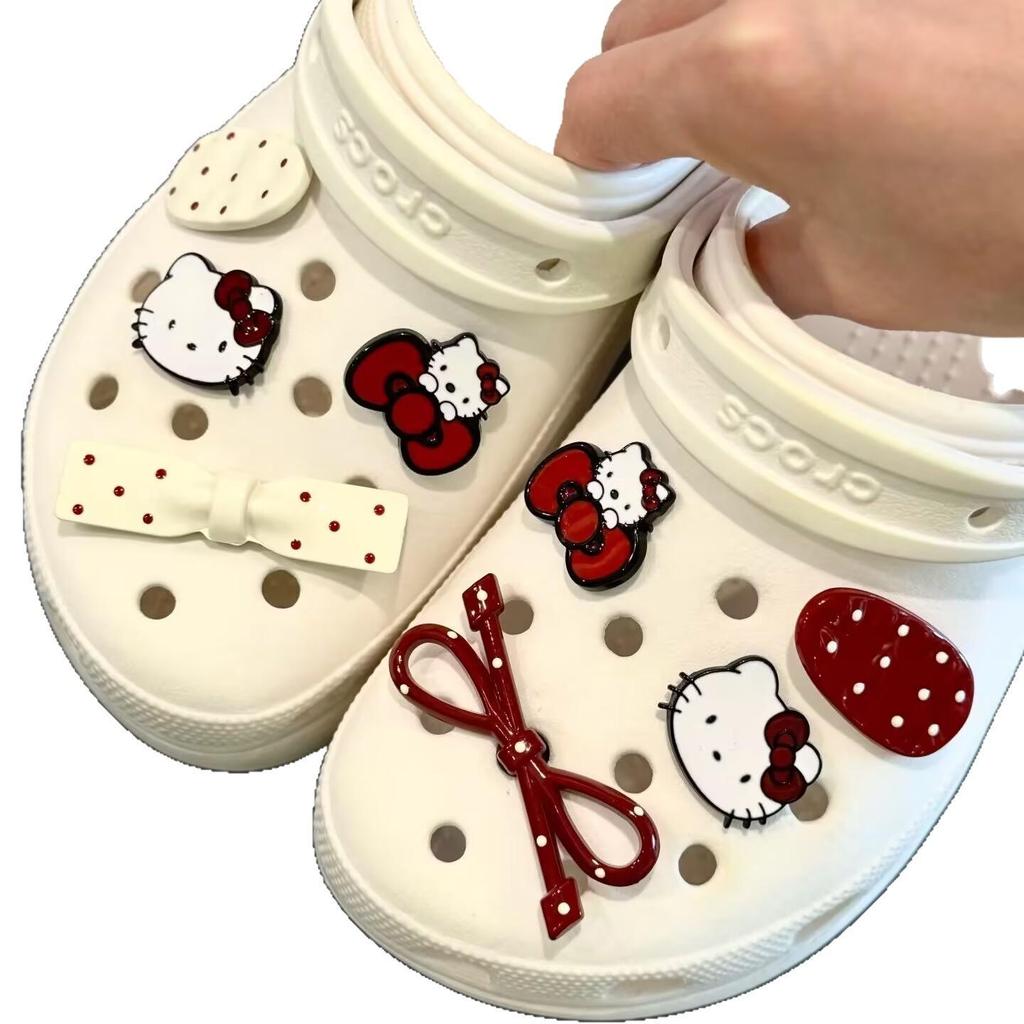 Ankara Red Cat Clog Cartoon Bow with Removable Buttons & Cute DIY Shoe Decorations