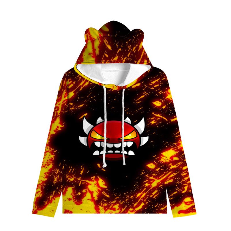 Dětská mikina Angry Geometry Dash pro chlapce Dívčí mikina Harajuku Streetwear Hip Hop Kawaii Cat Ear Pullover s kapucí