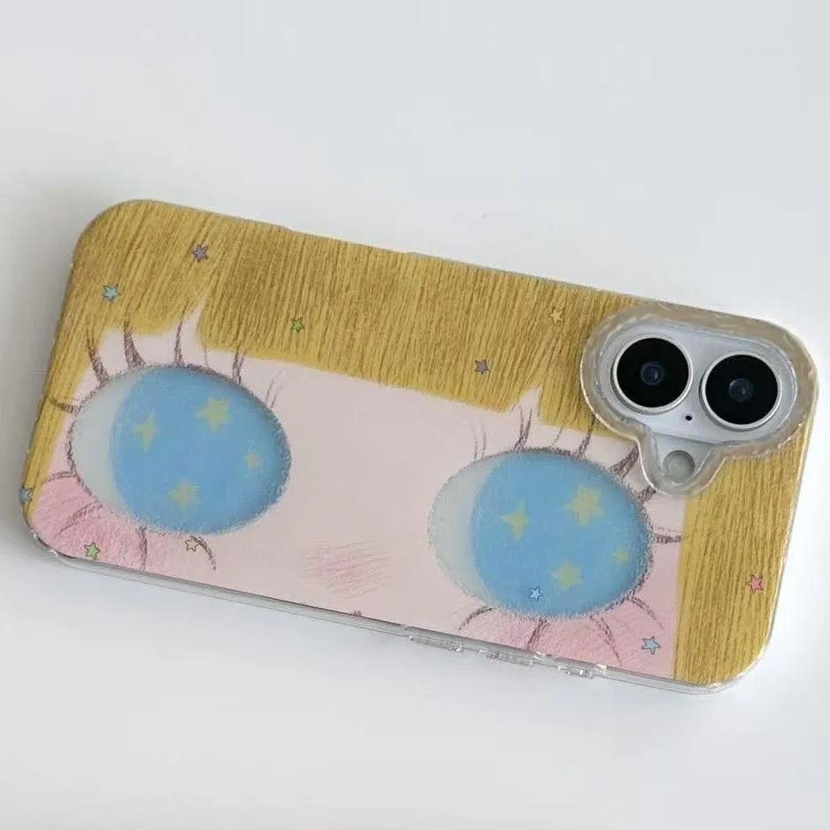 Phone Case for Samsung Galaxy S25 S24 S23 S22 S21 FE Ultra Plus 4G 5G Feather Texture Back Cover Kawaii Cute Black Big Eyes Cool