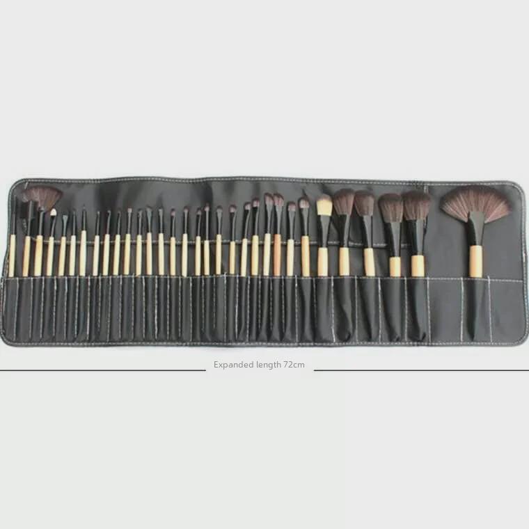 32-Piece Pink Makeup Brush Set with Black Wood Handles