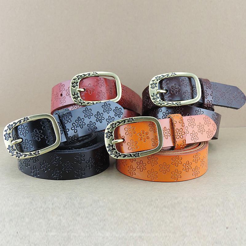 Womens Retro Style Waist Belt Flower Print Metal Pin Buckle Decoration Dress