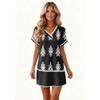 Women's Fashionable Floral Print V-neck Short Sleeved Pocket Casual Pullover Dress