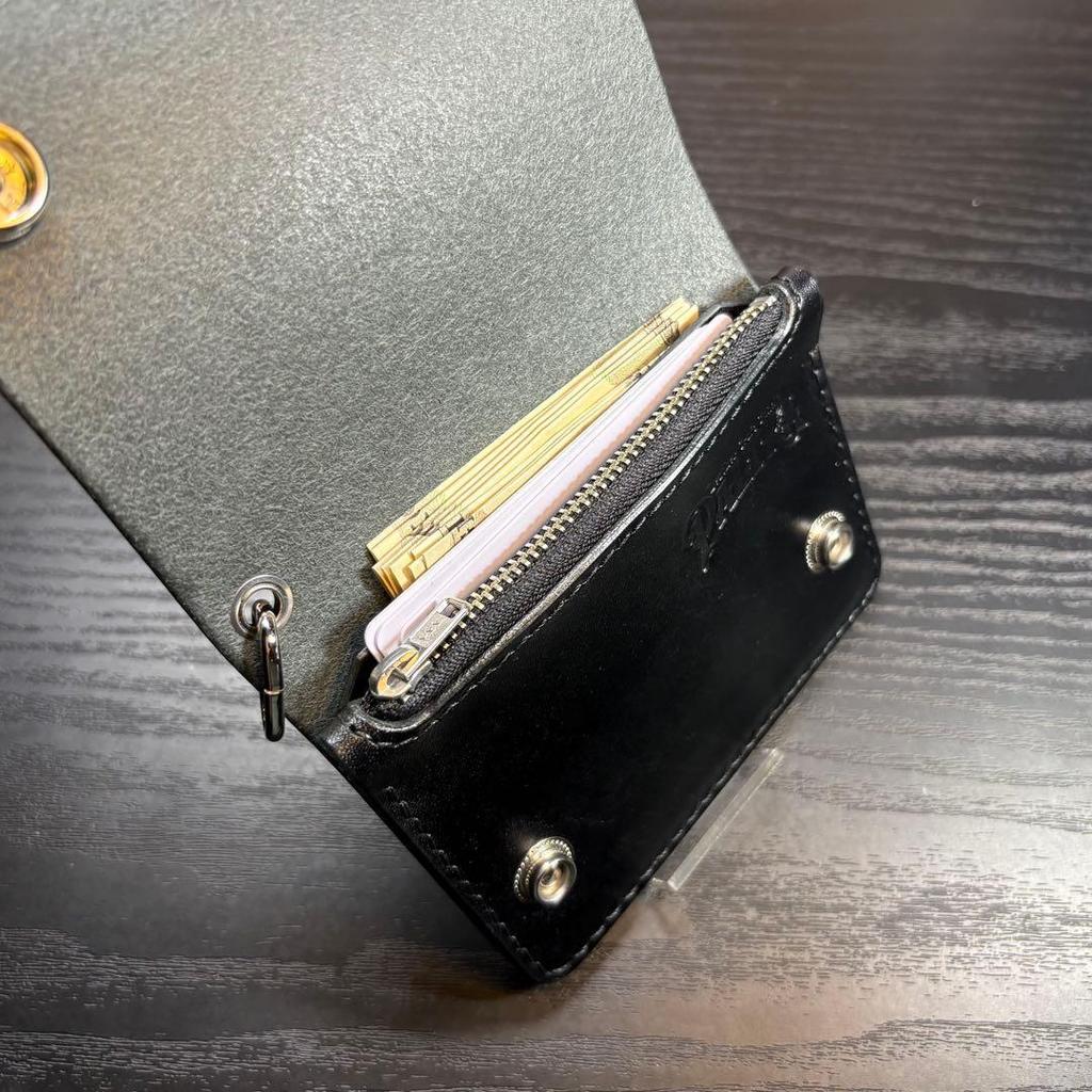 Used Short Trucker Wallet Himeji Leather Genuine Leather Wallet with Belt Loop and Chain