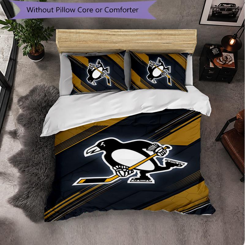 Pittsburgh Penguins Pattern Microfiber 3Pcs Bedding Set Decor Duvet Cover Set For Bedroom Home Use